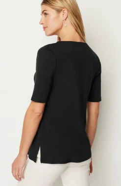 Pima-Slub Scoop-Neck Side-Slit Tee