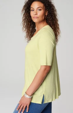Pima-Slub Scoop-Neck Side-Slit Tee