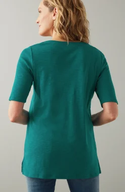 Pima-Slub Scoop-Neck Side-Slit Tee