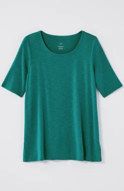 Pima-Slub Scoop-Neck Side-Slit Tee