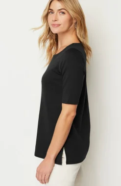 Pima-Slub Scoop-Neck Side-Slit Tee