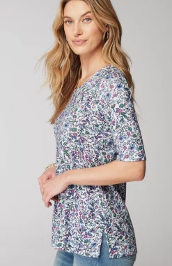 Pima-Slub Scoop-Neck Side-Slit Tee