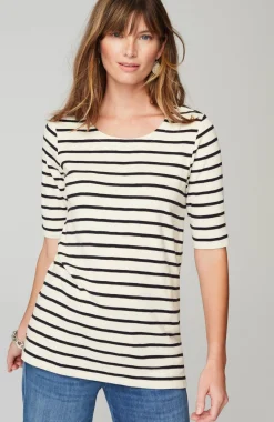 Pima-Slub Scoop-Neck Side-Slit Tee