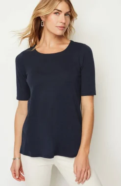 Pima-Slub Scoop-Neck Side-Slit Tee