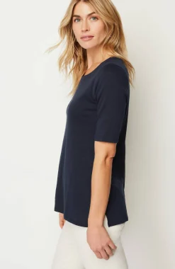 Pima-Slub Scoop-Neck Side-Slit Tee