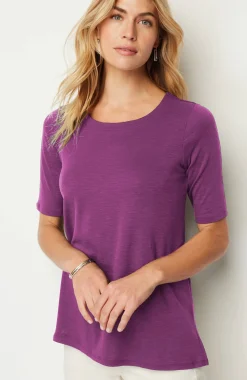Pima-Slub Scoop-Neck Side-Slit Tee