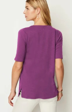 Pima-Slub Scoop-Neck Side-Slit Tee