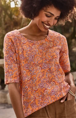 Pima-Slub Scoop-Neck Side-Slit Tee