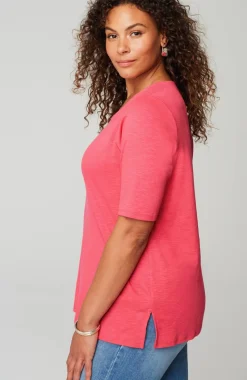 Pima-Slub Scoop-Neck Side-Slit Tee