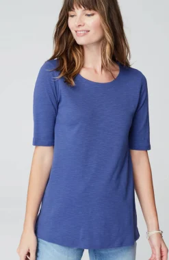Pima-Slub Scoop-Neck Side-Slit Tee