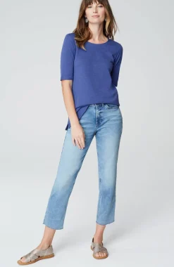 Pima-Slub Scoop-Neck Side-Slit Tee