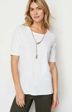 Pima-Slub Scoop-Neck Side-Slit Tee