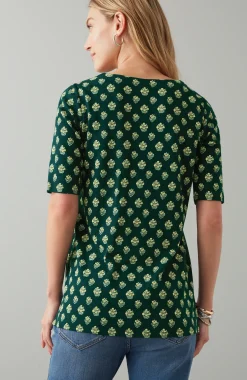 Pima-Slub Scoop-Neck Side-Slit Tee