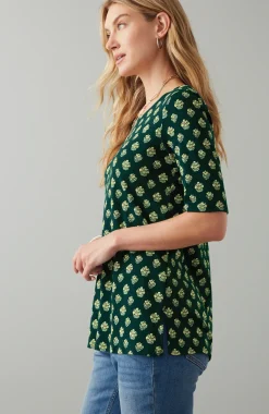 Pima-Slub Scoop-Neck Side-Slit Tee