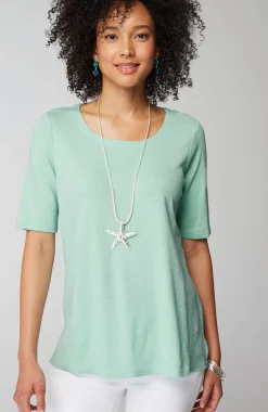 Pima-Slub Scoop-Neck Side-Slit Tee