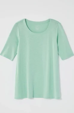 Pima-Slub Scoop-Neck Side-Slit Tee