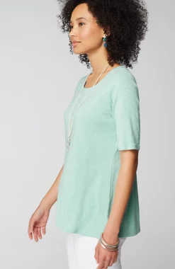 Pima-Slub Scoop-Neck Side-Slit Tee
