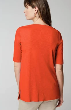 Pima-Slub Scoop-Neck Side-Slit Tee