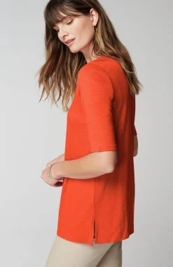 Pima-Slub Scoop-Neck Side-Slit Tee