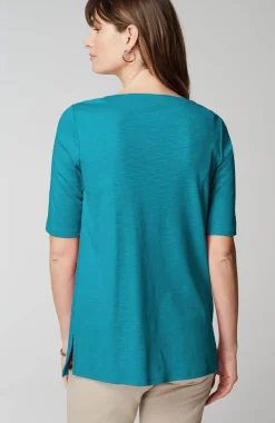 Pima-Slub Scoop-Neck Side-Slit Tee