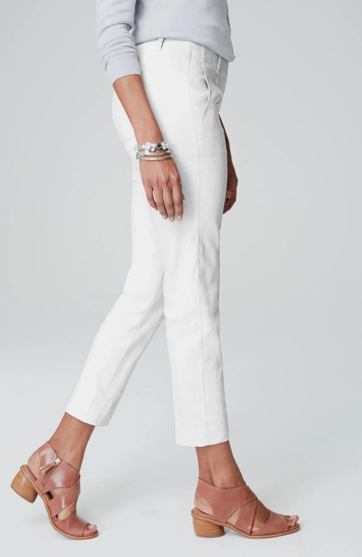 Pintucked Linen-Stretch Slim-Leg Pants
