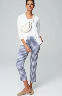 Pintucked Linen-Stretch Slim-Leg Pants