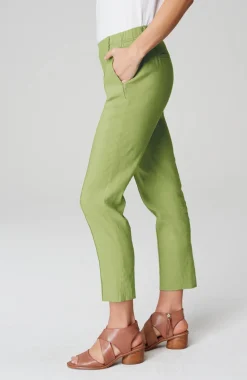 Pintucked Linen-Stretch Slim-Leg Pants