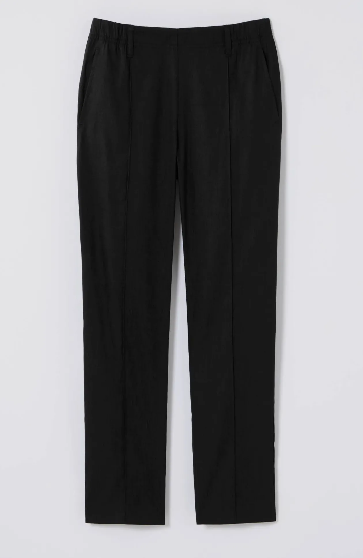 Pintucked Linen-Stretch Slim-Leg Pants