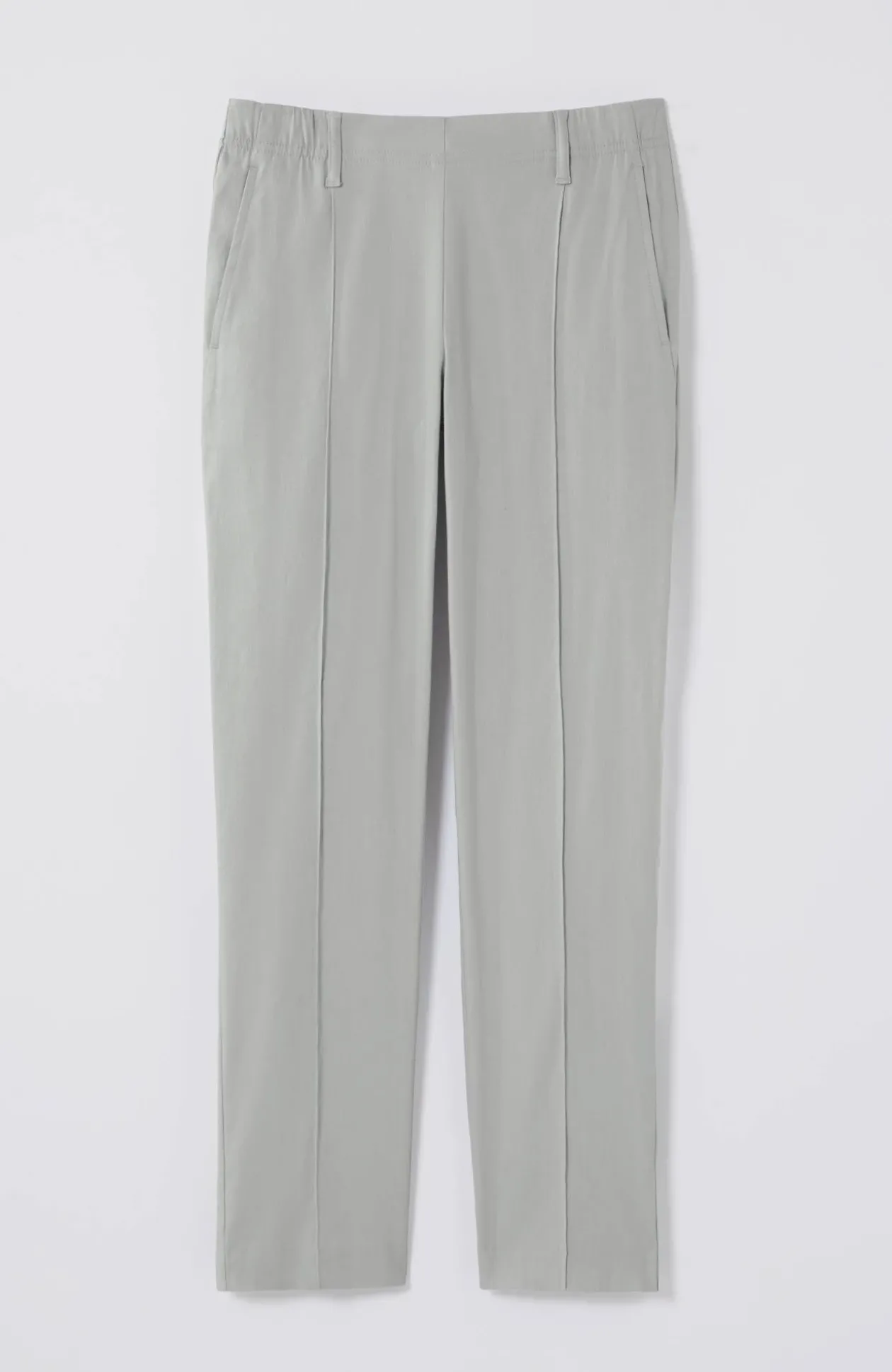 Pintucked Linen-Stretch Slim-Leg Pants