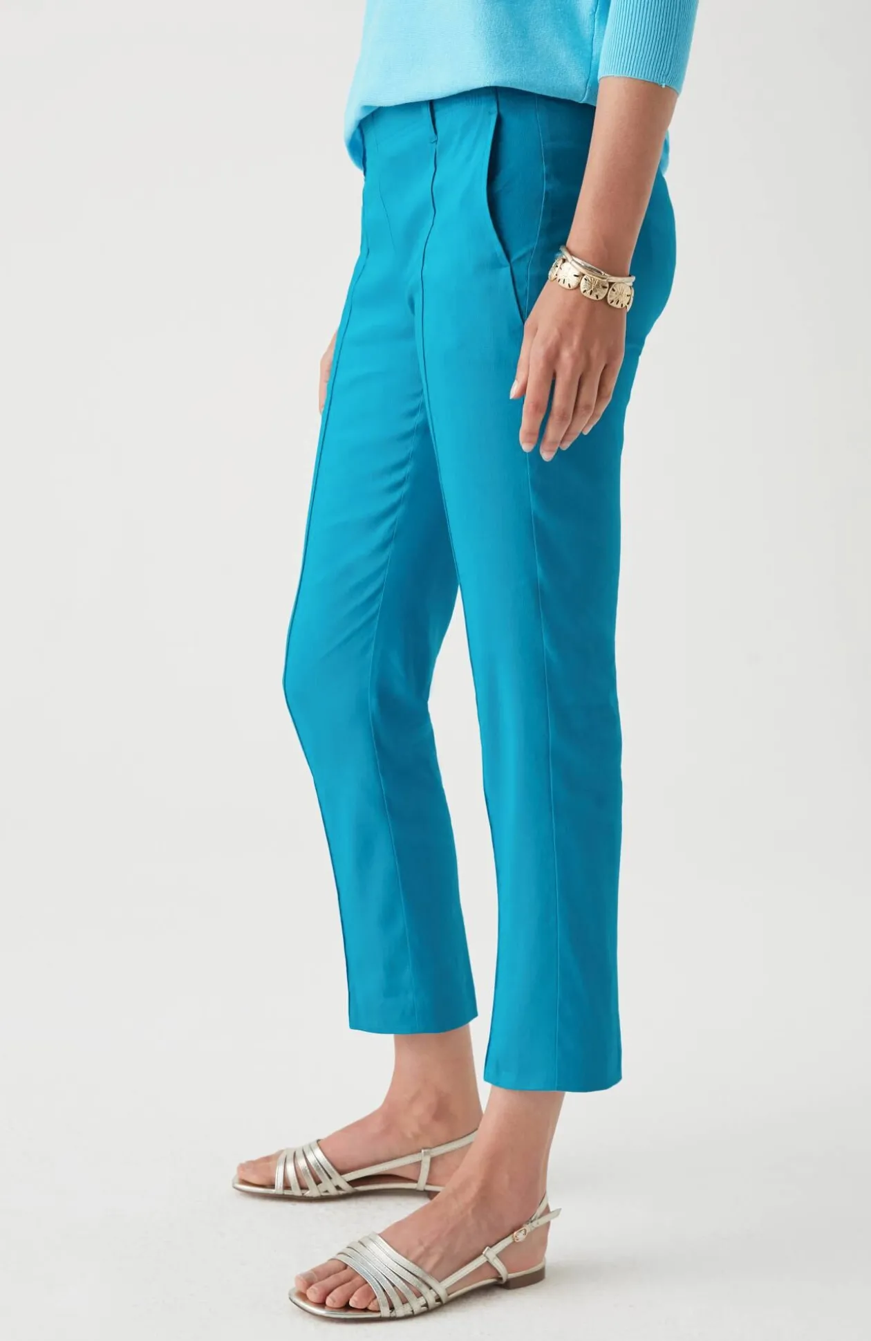 Pintucked Linen-Stretch Slim-Leg Pants