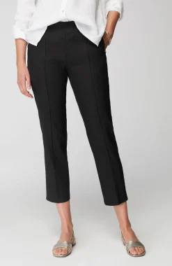 Pintucked Linen-Stretch Slim-Leg Pants