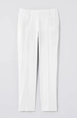 Pintucked Linen-Stretch Slim-Leg Pants