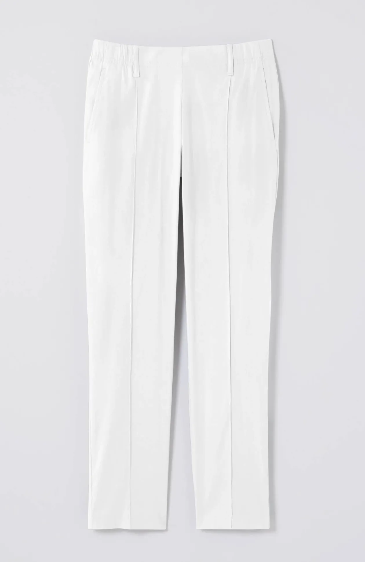 Pintucked Linen-Stretch Slim-Leg Pants