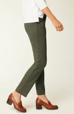 Pintucked Ponte Slim-Leg Pants