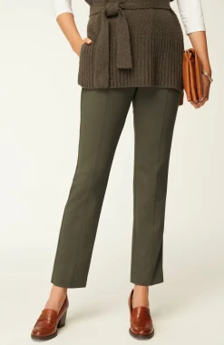 Pintucked Ponte Slim-Leg Pants