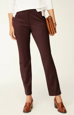 Pintucked Ponte Slim-Leg Pants