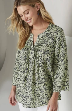 Pintucked Printed Linen Popover