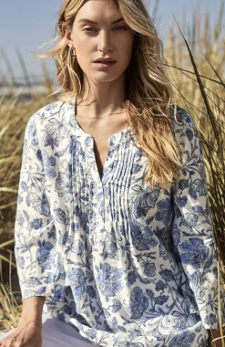 Pintucked Printed Linen Popover