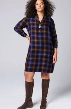 Plaid Split-Neck Dress