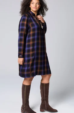 Plaid Split-Neck Dress