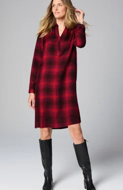 Plaid Split-Neck Dress
