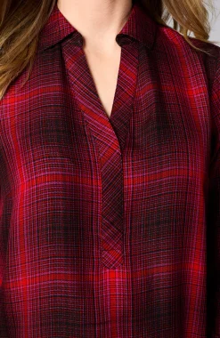 Plaid Split-Neck Dress