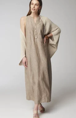 Pleated Linen Maxi Dress