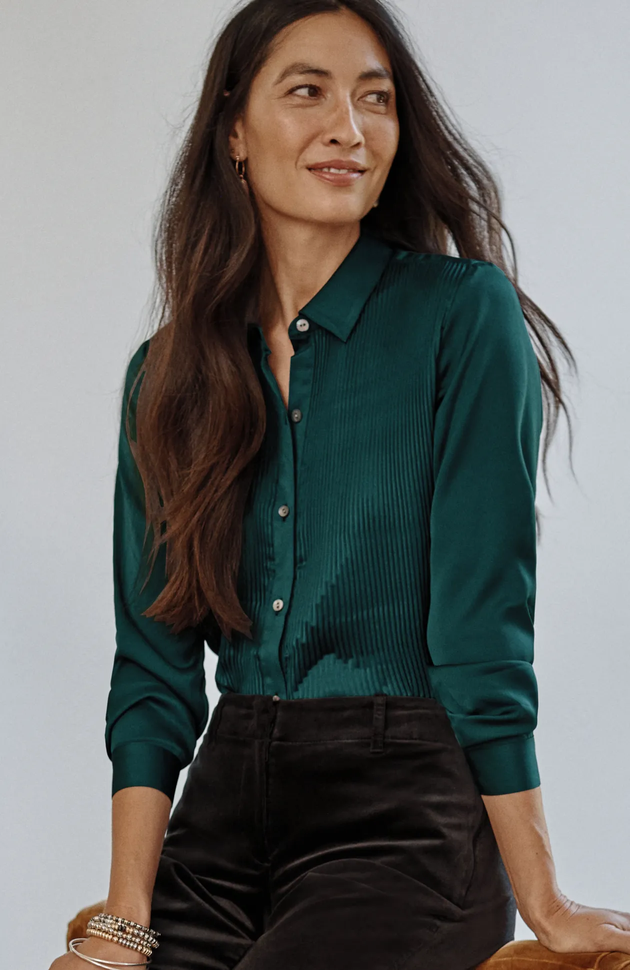 Pleated Satin Shirt