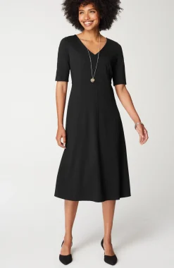 Ponte Double-V-Neck Seamed Dress