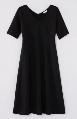 Ponte Double-V-Neck Seamed Dress