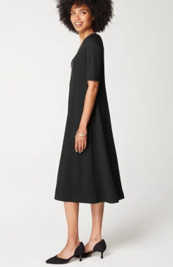 Ponte Double-V-Neck Seamed Dress