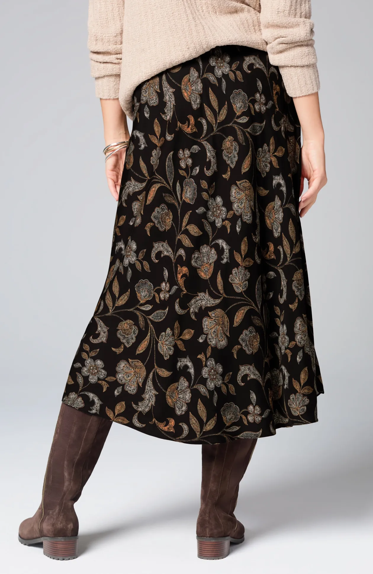 Printed A-Line Midi Skirt