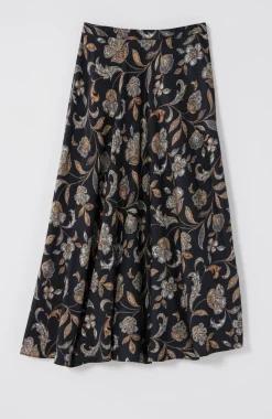 Printed A-Line Midi Skirt