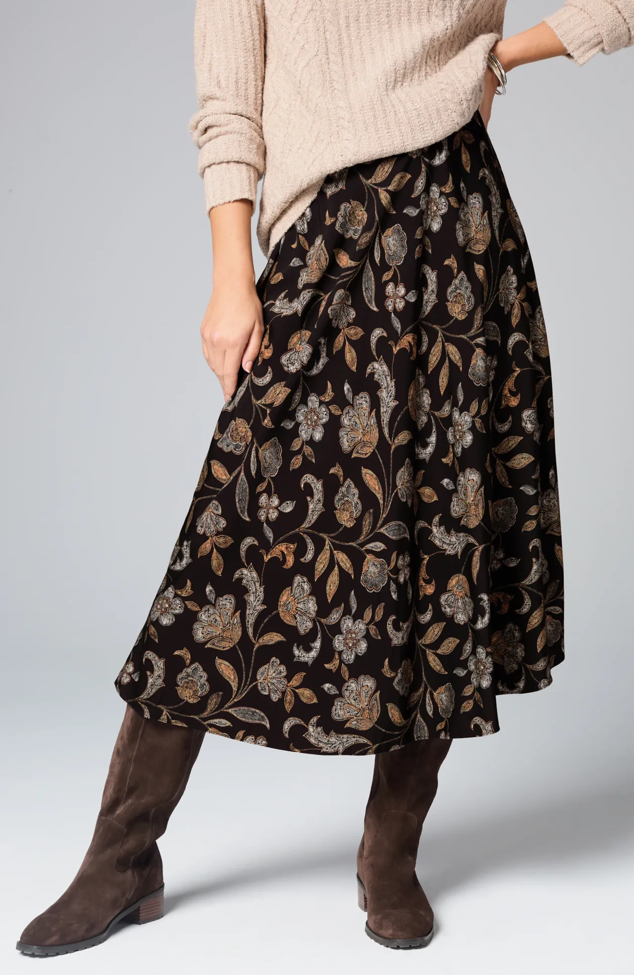 Printed A-Line Midi Skirt